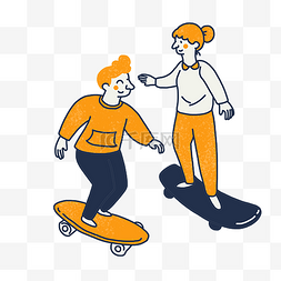 滑滑板的情侣摄影图