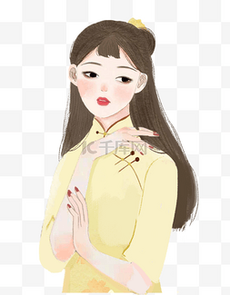 插画女子图片_手绘卡通古典美人免扣元素