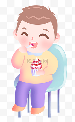 美味的奶油蛋糕图片_吃蛋糕的小男孩插画