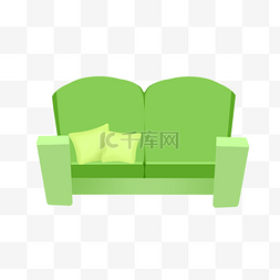 客厅家具插画图片_绿色双人沙发插画