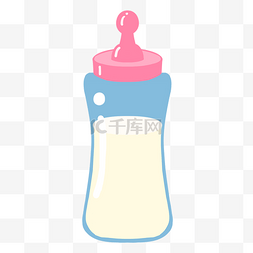 奶瓶牛奶图片_天蓝色卡通简约宝宝奶瓶