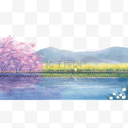 乡村之美图片_春天景色主题之油菜花与樱花风景