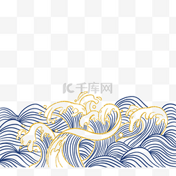 日式手绘金色海浪涟漪