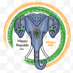 印度共和国日绿色黄色节日大象