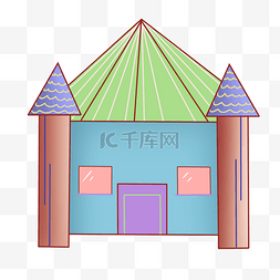 卡通蓝色房屋建筑图片_三角形房屋建筑插画