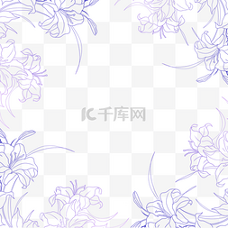 紫色系线描花卉边框