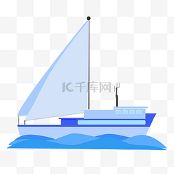 小帆船卡通图片_卡通蓝色小帆船插画