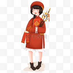 气氛红色图片_新年年货节穿旗袍办年货的女孩