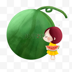 水果主题插画图片_清凉夏日吃西瓜主题插画