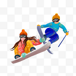 滑雪拐弯图片_男孩女孩滑雪