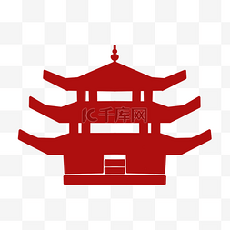 红色日本建筑剪影PNG