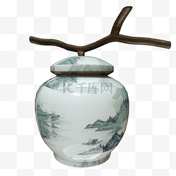 山水瓷罐