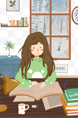 学生寒假生活写作业看书窗户下雪
