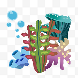 卡通珊瑚海草图片_卡通海洋植物素材元素