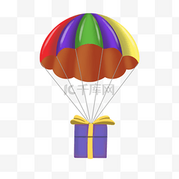 降落伞元素图片_手绘彩色降落伞礼物盒插画