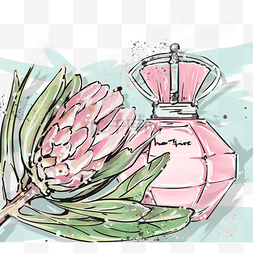 时尚单品香水花朵手绘插画元素