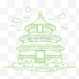 天坛建筑图片_绿色线条天坛