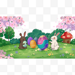 画彩蛋图片_复活节画彩蛋的兔子