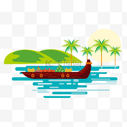 船扁平图片_泰国水上市场