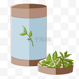 茶叶桶绿色茶艺插画