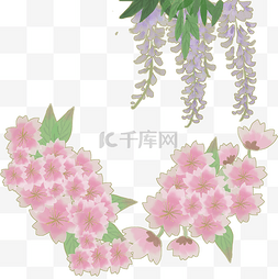 手绘水彩风樱花和紫藤花