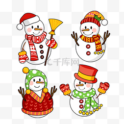 圣诞节雪人装饰图片_手绘彩色圣诞节雪人