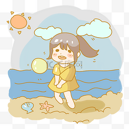 夏天海边玩排球少女