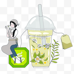 饮品奶茶图片_茉莉花茶矢量图