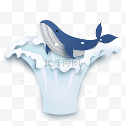 波浪纹剪纸图片_浪花中的鲸鱼