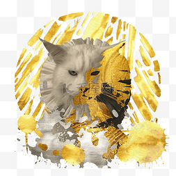 机械猫图片图片_朋克装饰猫咪金色复古
