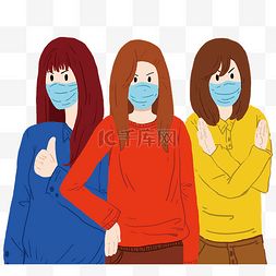 红色大拇指图片_手绘预防病毒戴口罩女生元素