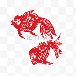 剪纸金鱼图片_金鱼红色剪纸中国风大头鱼
