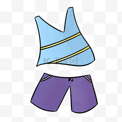 蓝色可爱卡通夏季清爽衣服短裤