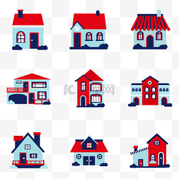 建筑蓝图片_矢量红蓝房子图标