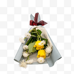 包装花束图片_翠珠花和黄玫瑰花束
