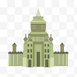 豆沙绿传统城堡插画
