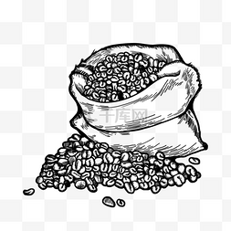 手绘插画咖啡豆图片_黑白线描咖啡豆插画元素