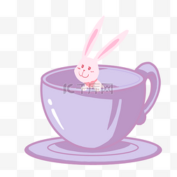 紫色咖啡杯兔子PNG