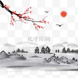 梅花山水图片_中国风水墨山水画