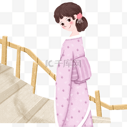 日本的和服图片_小女孩在桥上免抠图