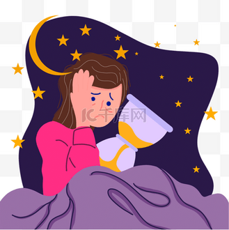 手绘时光沙漏图片素材_手绘夜晚失眠沙漏插画