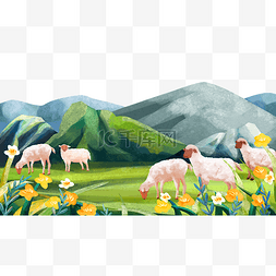 绿色花开图片_草原上的羊群风景