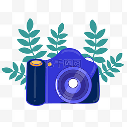 手绘卡通植物蓝色照相机