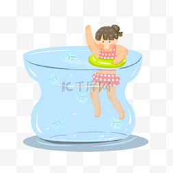 水球素材图片_夏天卡通游泳的女孩