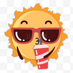 可口可乐贴图图片_夏季烈日卡通喝可乐太阳