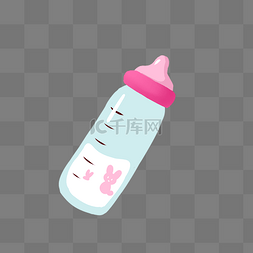 可爱小婴儿卡通图片_可爱粉色兔兔窄身奶瓶插画