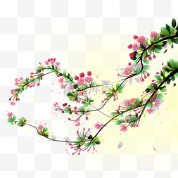 花卉植物插画素材图片_春季花开西府海棠繁花花卉植物插