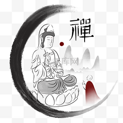 勾线小人图片_水墨勾线佛像