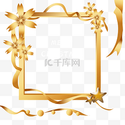边框丝带金色图片_金色花朵丝带边框