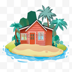椰子树夏日图片_手绘度假海岛木屋剪纸
